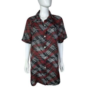 Kathie Lee Collection Red & Black Plaid Sheer Button Down Tunic